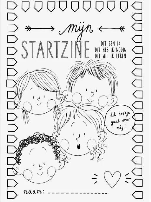 De cover van ‘mijn startzine’, met getekende kinderkoppen